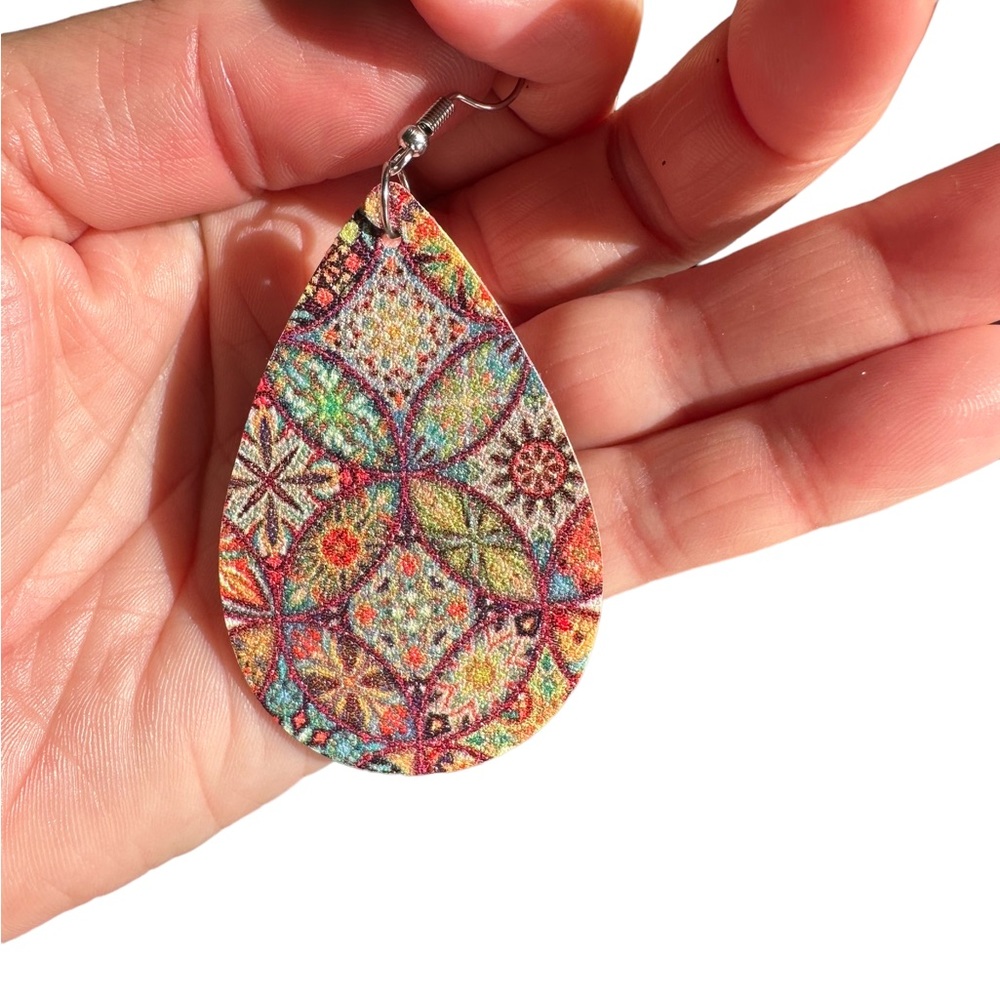 Boho Mandala Patchwork Multicolored Leather Teard… - image 4